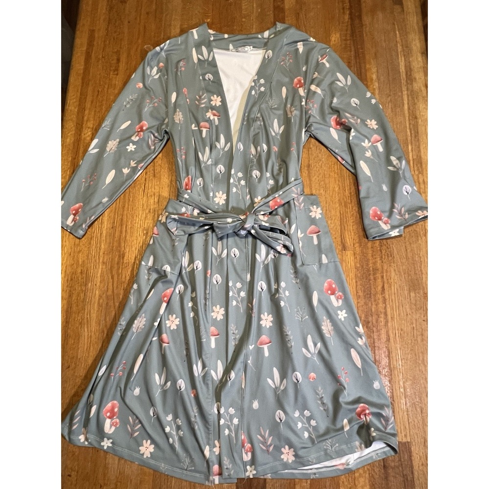 Little Millie Women Small Mint Green Floral Mushroom Belt Pocket‎ Stretchy Robe